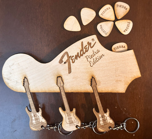 Guitar keychain with wall holder